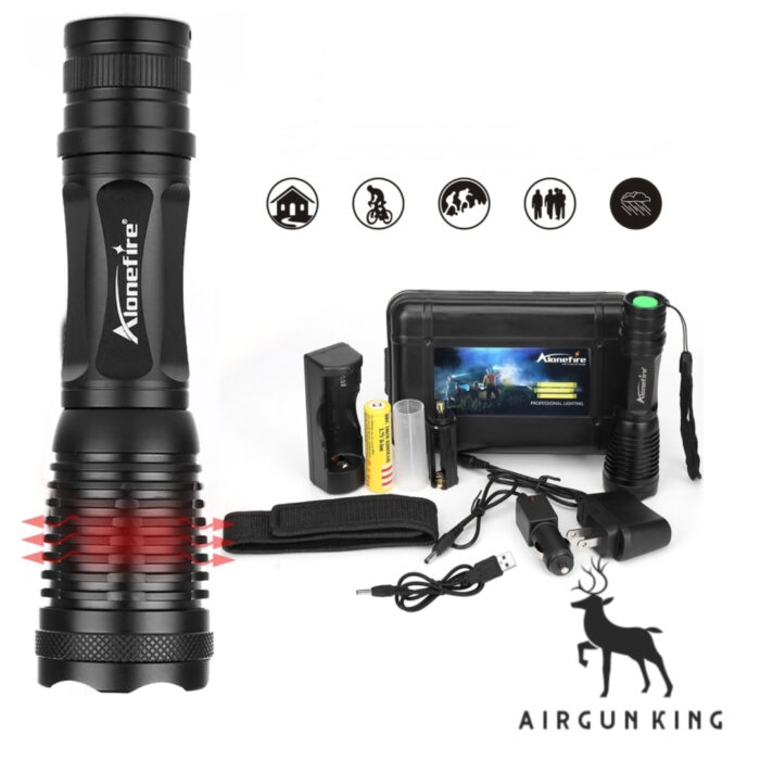 Alonefire E007 XML T6 5000LM Tactical Flashlight Zoomable Fishing Torch Light