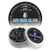 G Smith & Co. Air Gun Slug .177 Cal (4.5mm) 11 Grains – 400 pieces per pack, black cylindrical slugs in a transparent plastic container with labeled lid