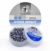 G Smith & Co. Hyper Impact 0.22 Cal 20gr airgun pellets in a 200-piece container, featuring high-impact diablo-shaped pellets for field shooting, suitable for all air rifles