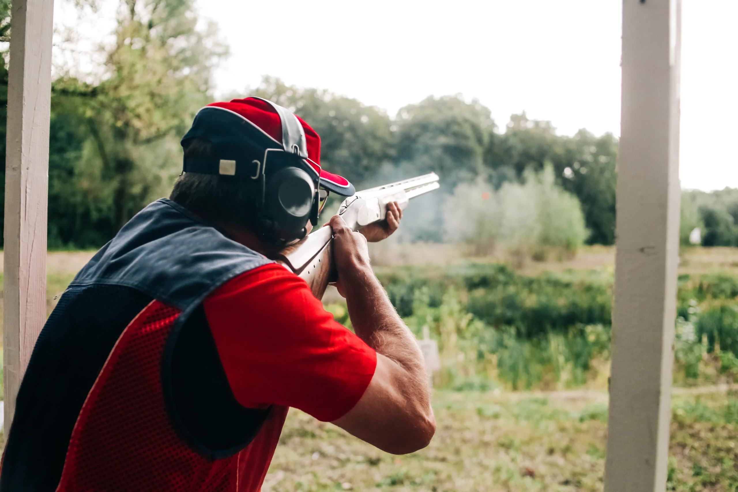 hunter-shoots-with-Airgun-target-special-clothes-headphones