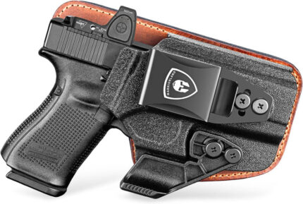 IWB Hybrid Holster Compatible with Glock 17/ 19 Gen 3-5 & 23/ 32 Gen 3-4 & G19X 44 45 & their MOS version, Concealed Carry Polymer & Leather Holster with Claw/Optics Cut Ready, Right Hand（Brown）