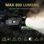 Crossbow MA1 800 Lumens Rail Mounted Universal Weaponlight for Pistol, Green Laser & White LED Combo Tactical Light, Magnetic USB Rechargeable Flashlight-Screen Displays Battery Status| - Image 4