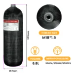 TUXING 4500PSI 300BAR 30Mpa 6.8L Carbon Fiber Cylinder High Pressure Tank PCP Cylinder - Image 2
